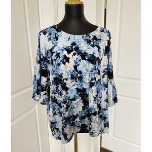 Alfani Women's XL Printed Flutter Sleeve Top - Blue Floral